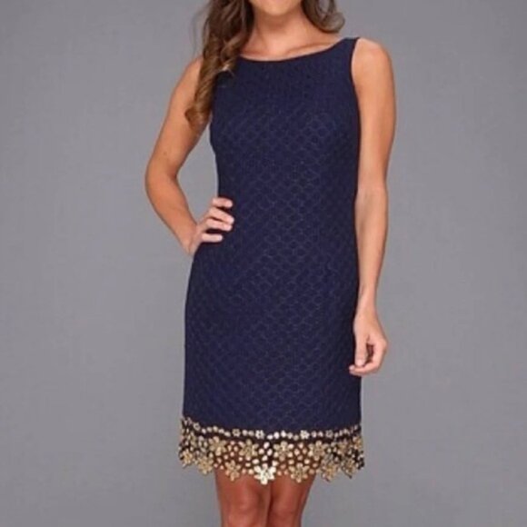 Lilly Pulitzer Dresses & Skirts - Lilly Pulitzer Elegant Blue and Gold Dress size 2